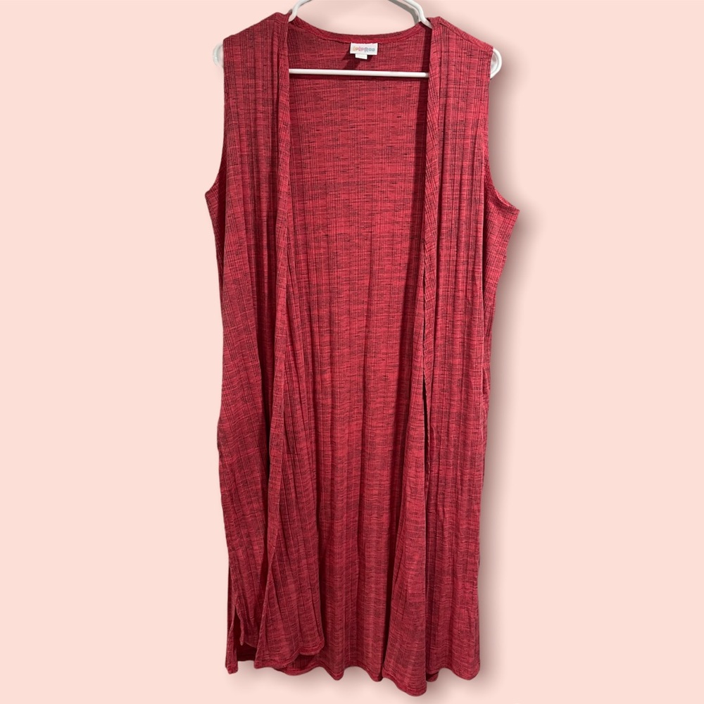 Luluroe M Open Front Ribbed Orange Cardigan.